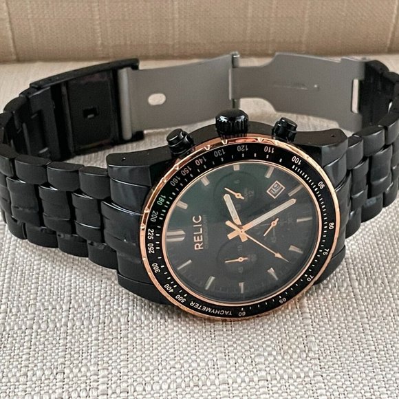 Relic Chronograph Wristwatch Black Tone Date Calendar Quartz Analog Watch $130 - Picture 2 of 12